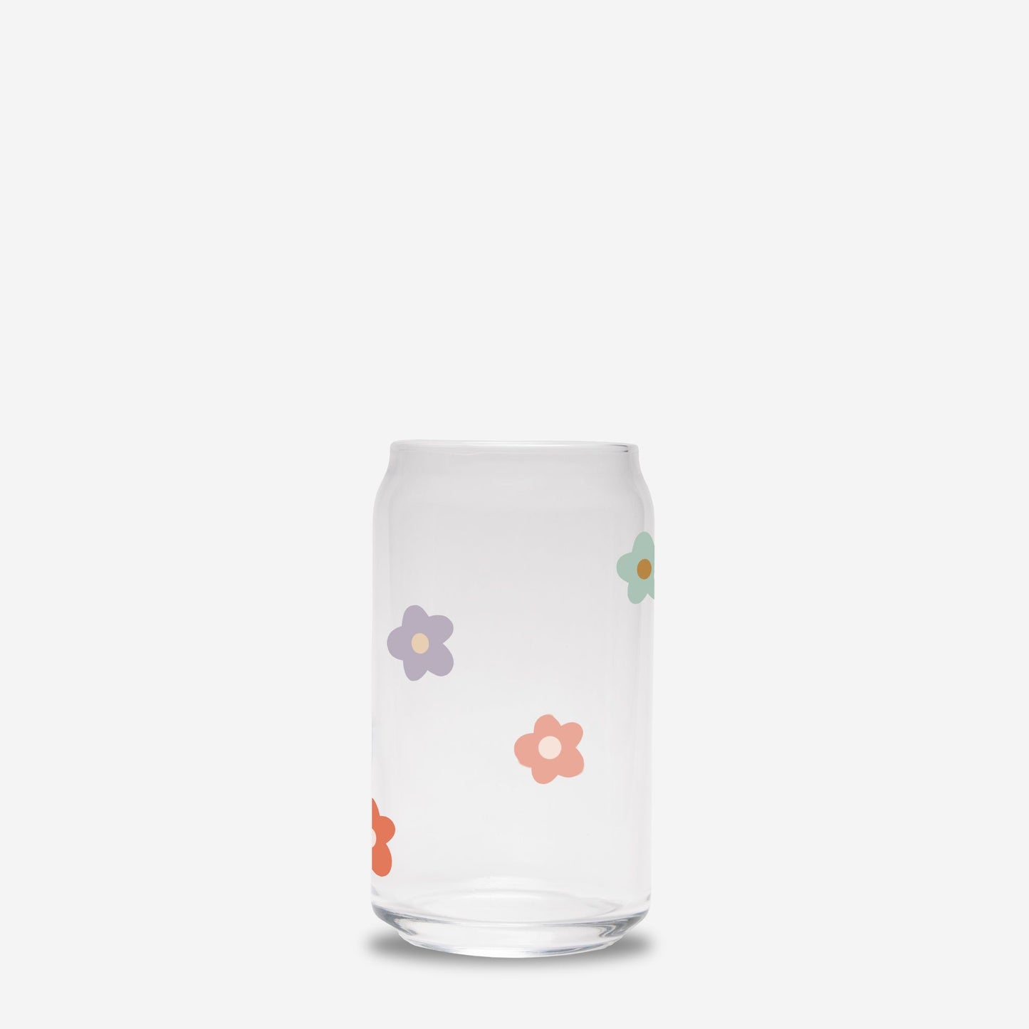 Flower Power Glass Can Cup | 16oz | Cozy Drinkware| Iced Coffee Glass | Reusable Glass Tumbler | Cute Tea Cup | Hand Drawn Design