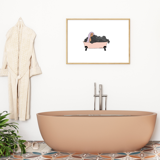 Bathtub Storm | Girl in an Antique Bathtub Print | Bathroom Artwork | Bathroom Prints | Mental Health Art Work | Bathroom Wall Decor