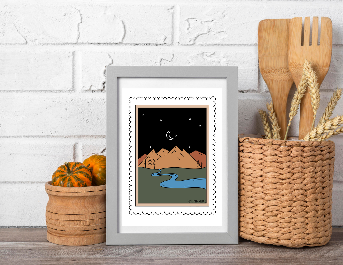 PNW Mountainscape Stamp | Botanical Art Print