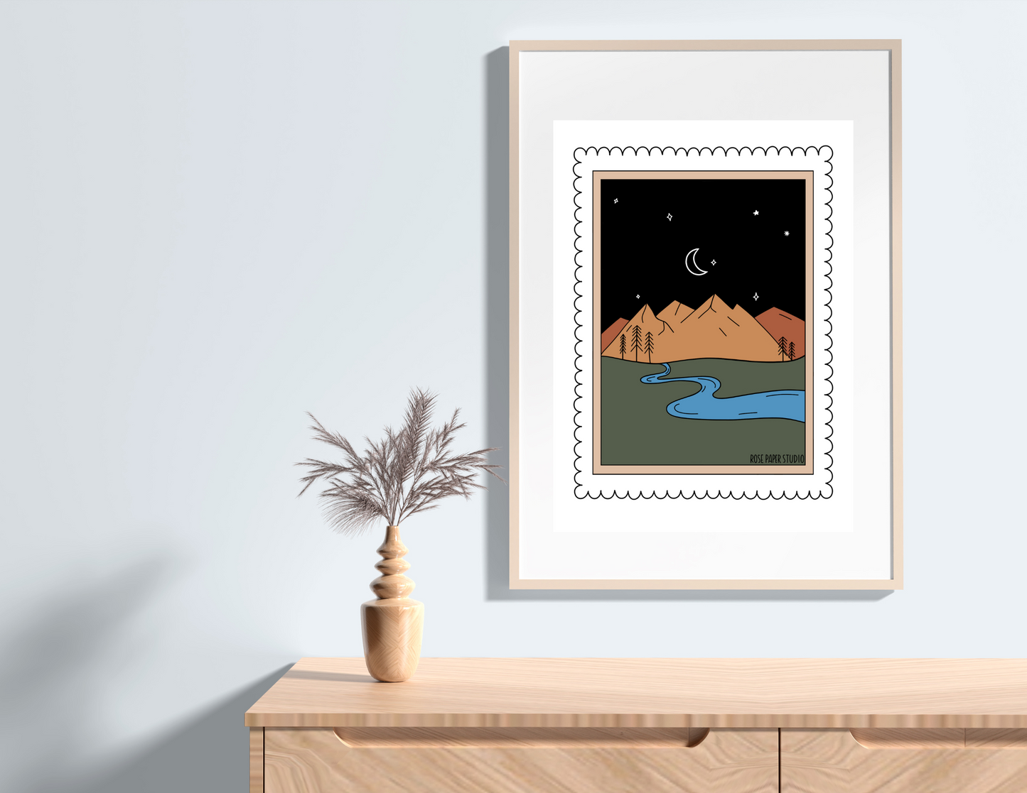 PNW Mountainscape Stamp | Botanical Art Print