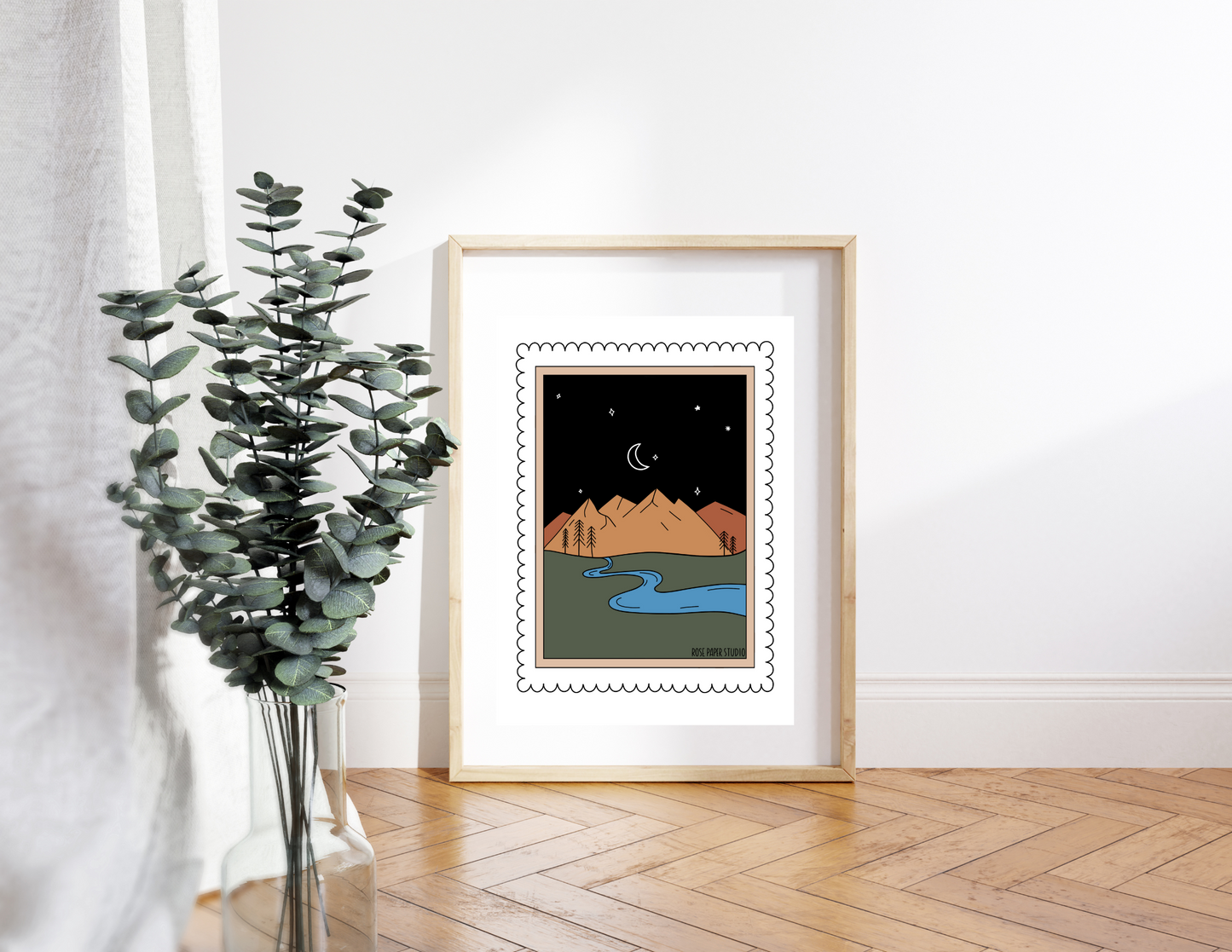 PNW Mountainscape Stamp | Botanical Art Print