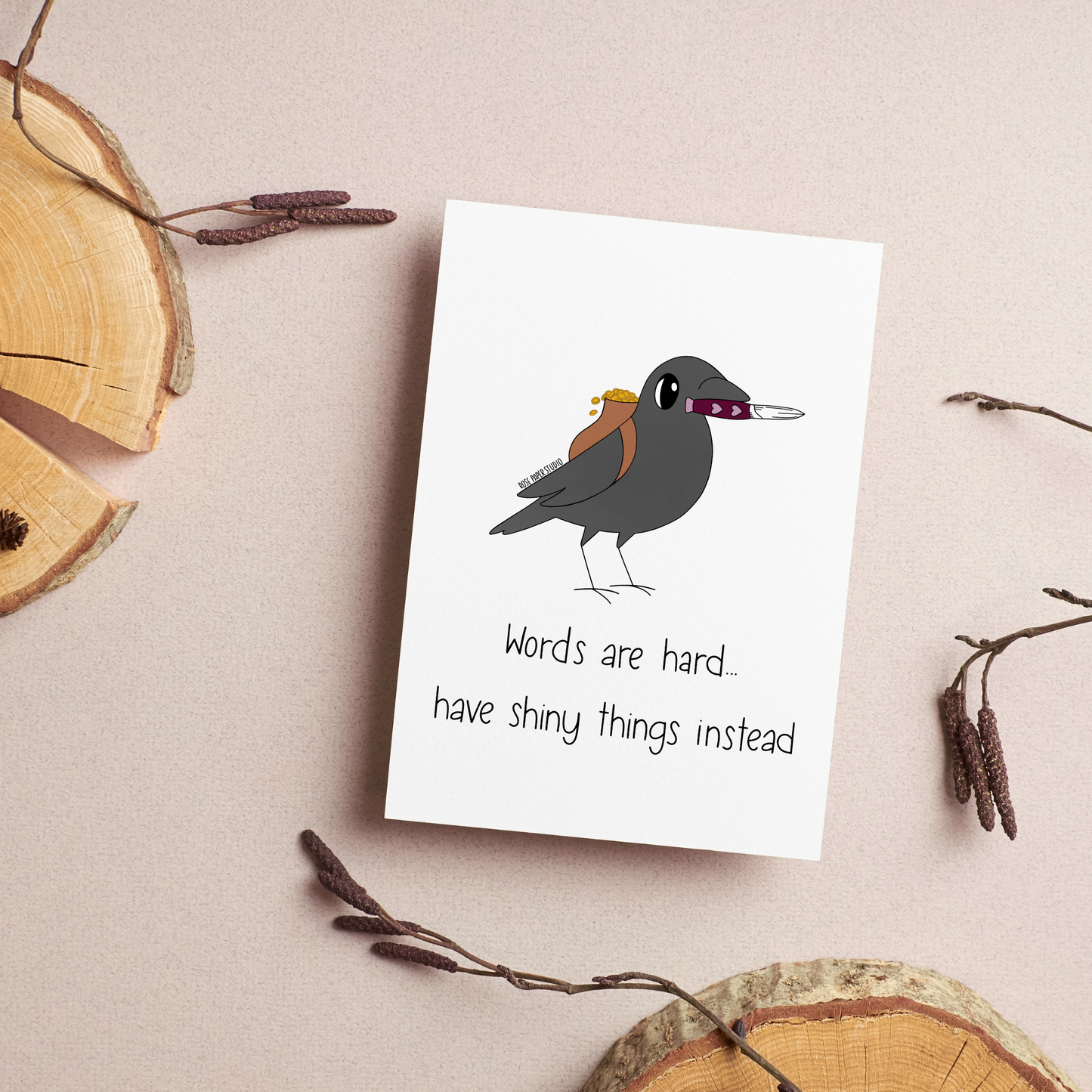 Words Are Hard...Have Shiny Things Instead Card | Valentine's Day Card |  Anniversary Gift | Hand Drawn Greeting Card