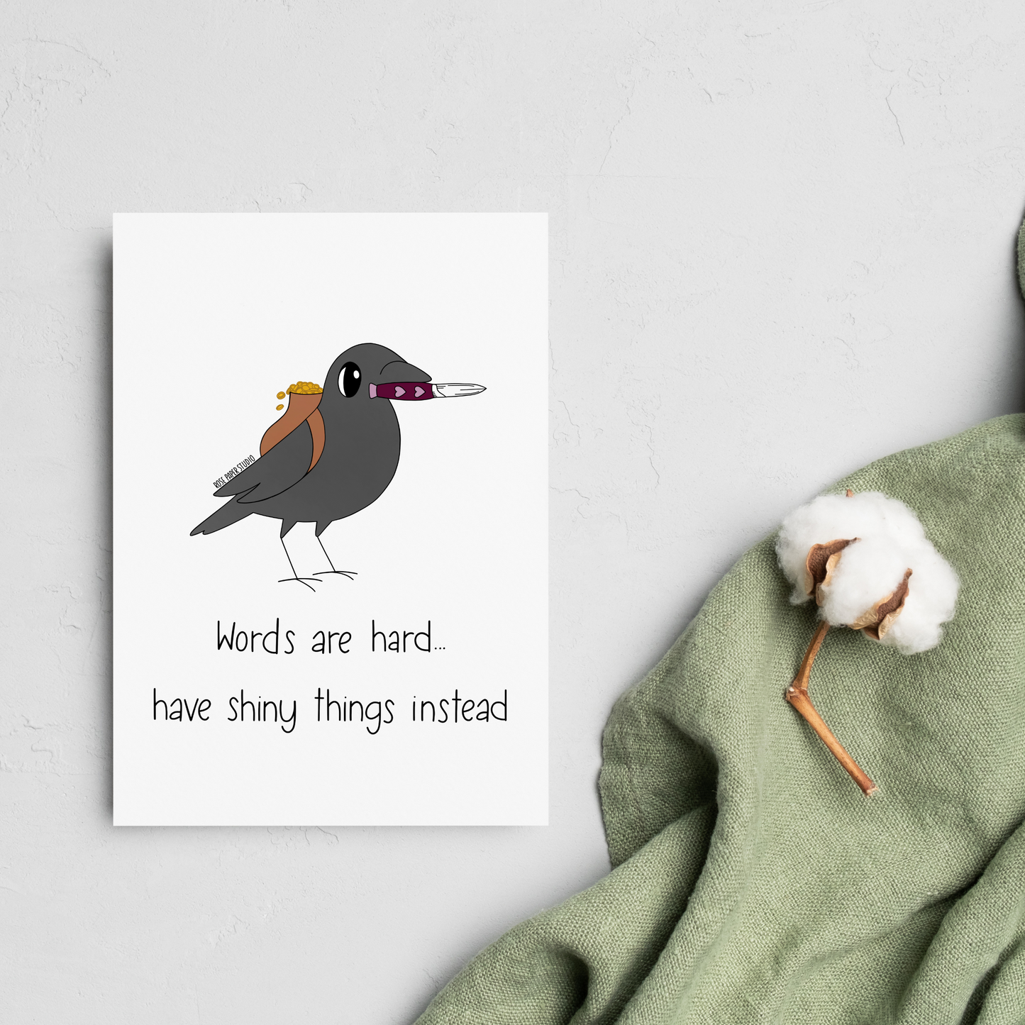 Words Are Hard...Have Shiny Things Instead Card | Valentine's Day Card |  Anniversary Gift | Hand Drawn Greeting Card