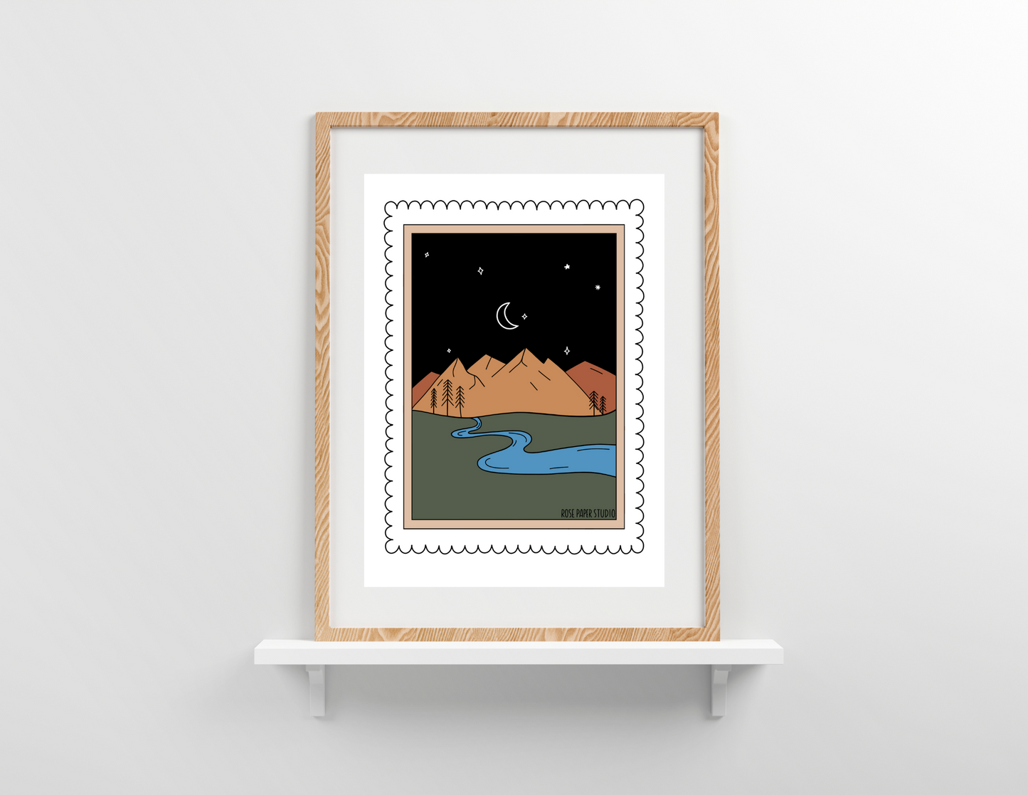 PNW Mountainscape Stamp | Botanical Art Print
