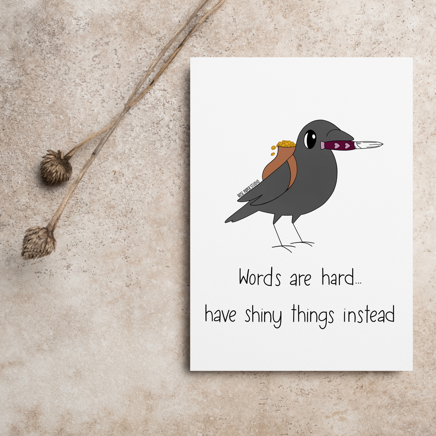 Words Are Hard...Have Shiny Things Instead Card | Valentine's Day Card |  Anniversary Gift | Hand Drawn Greeting Card