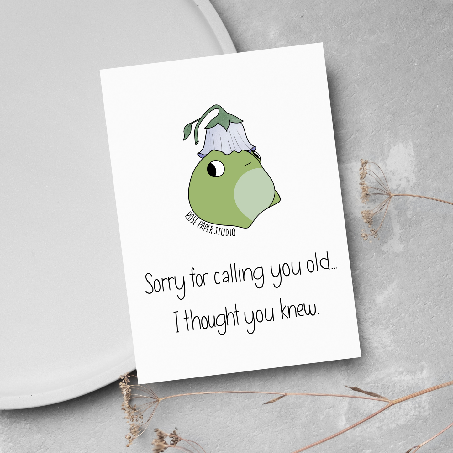 Sorry For Calling You Old...I Thought You Knew | Funny Birthday Card | Awkward Meme Frog Card | Hand Drawn Modern Calligraphy Card