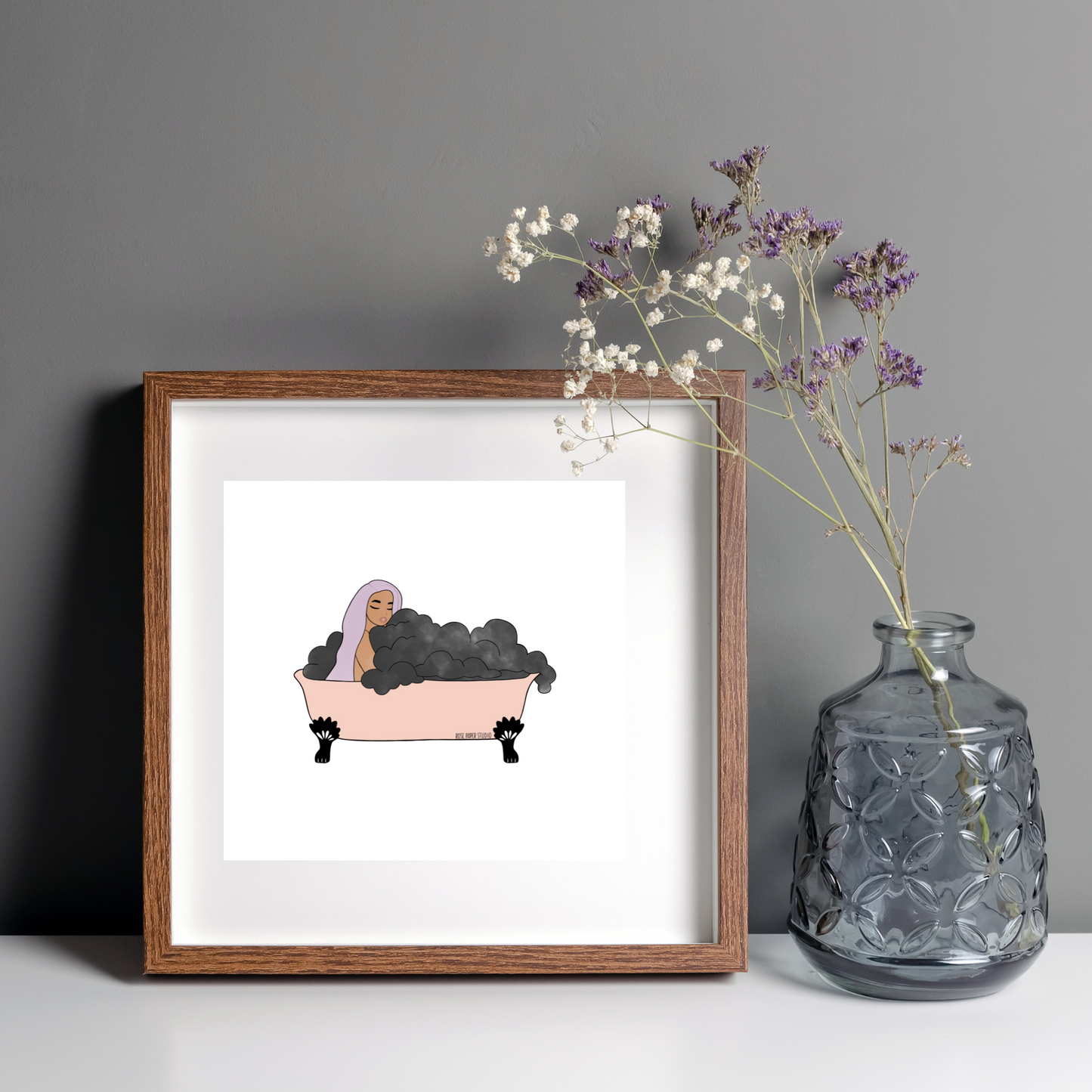 Bathtub Storm | Girl in an Antique Bathtub Print | Bathroom Artwork | Bathroom Prints | Mental Health Art Work | Bathroom Wall Decor