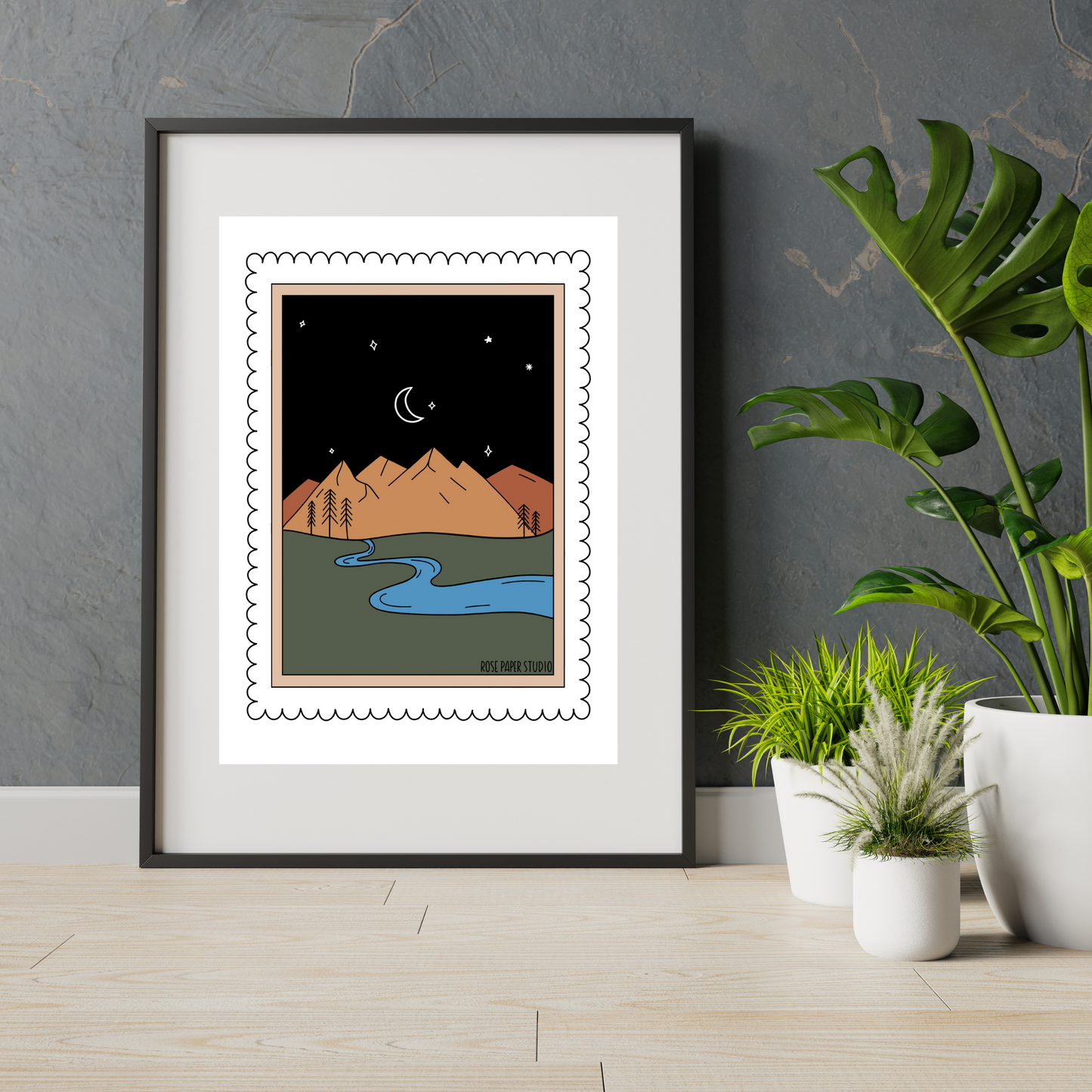PNW Mountainscape Stamp | Botanical Art Print