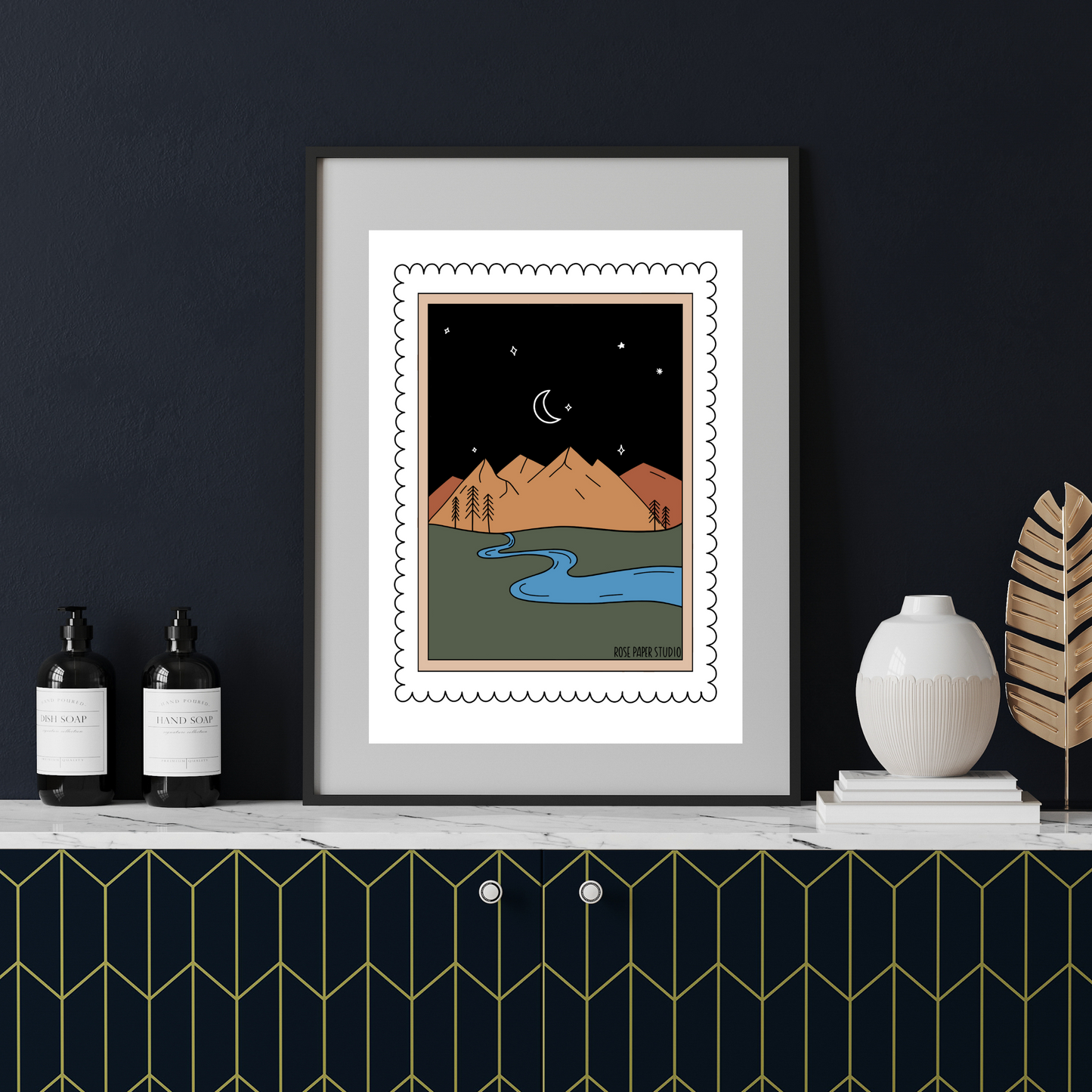 PNW Mountainscape Stamp | Botanical Art Print