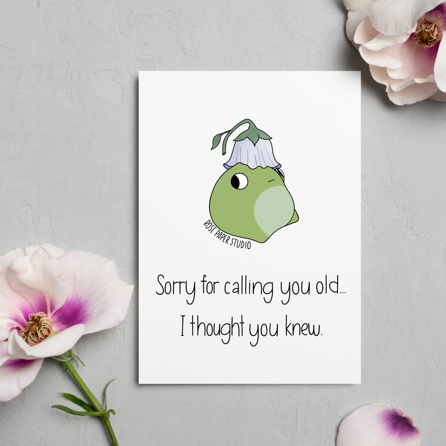 Sorry For Calling You Old...I Thought You Knew | Funny Birthday Card | Awkward Meme Frog Card | Hand Drawn Modern Calligraphy Card