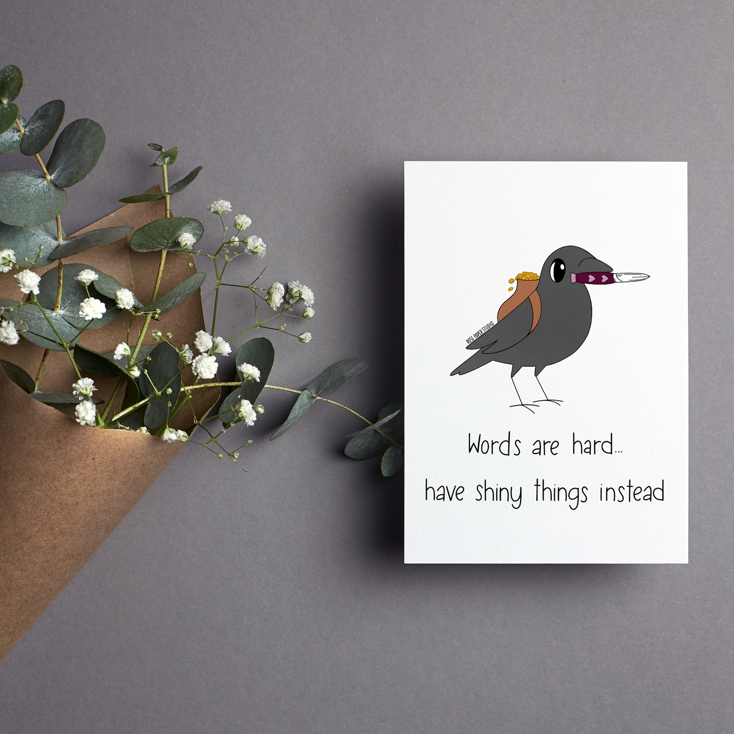Words Are Hard...Have Shiny Things Instead Card | Valentine's Day Card |  Anniversary Gift | Hand Drawn Greeting Card
