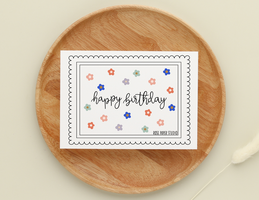 Happy Birthday | Flower Power | Blank Modern Calligraphy Greeting Card