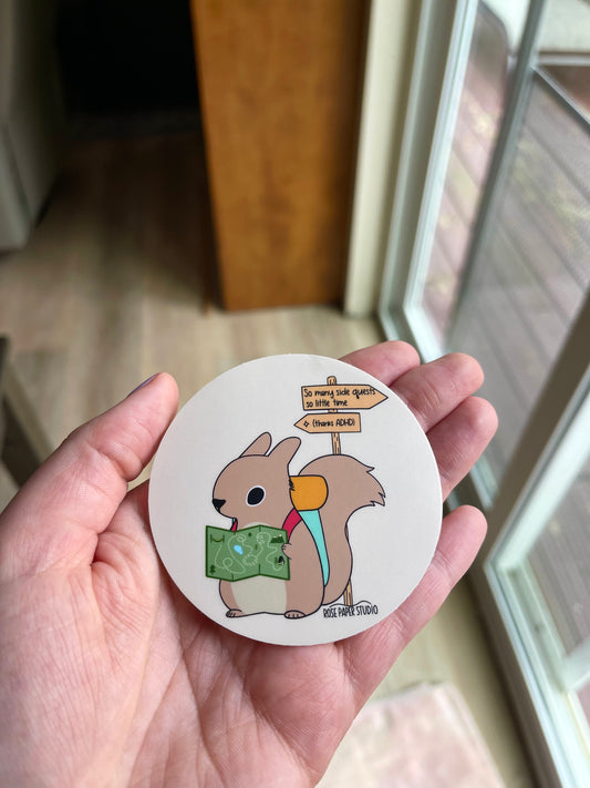 So Many Side Quests So Little Time Sticker | Sawyer the Squirrel