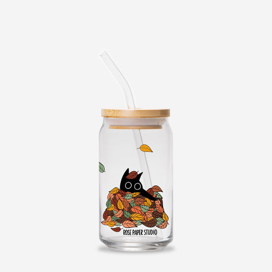 Spooky Season Glass Can | 16oz | Cozy Drinkware| Iced Coffee Glass | Reusable Glass Tumbler | Cute Tea Cup | Hand Drawn Design