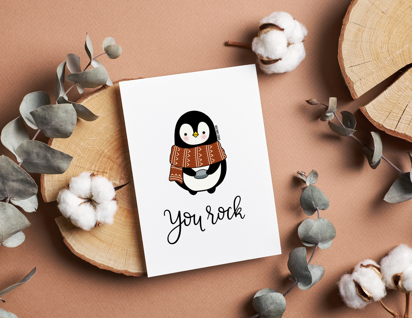 You Rock | Bernard the Penguin | Blank Modern Calligraphy Greeting Card
