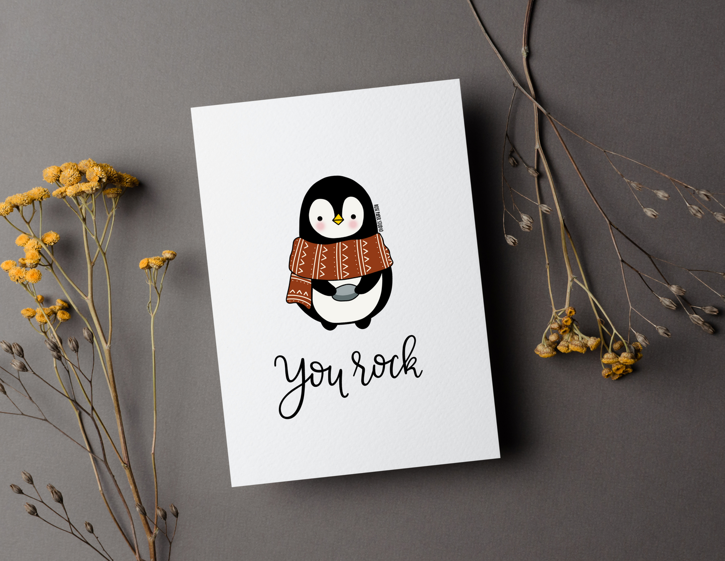 You Rock | Bernard the Penguin | Blank Modern Calligraphy Greeting Card