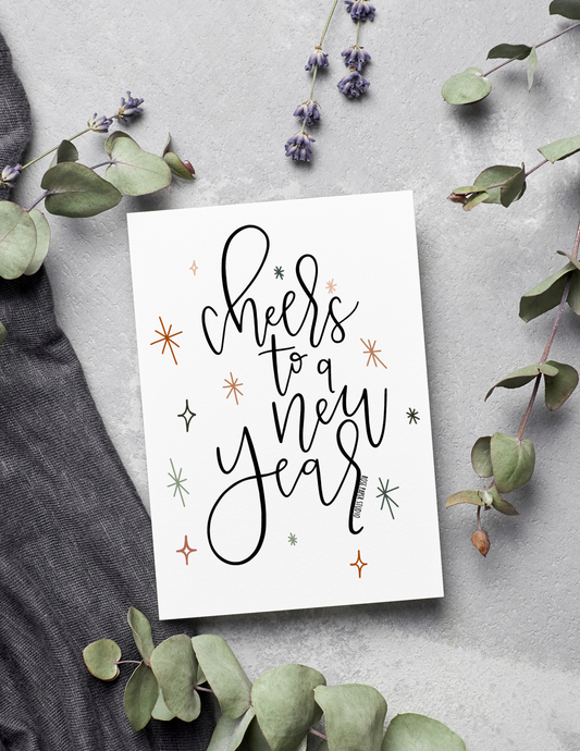 Cheers to a New Year | Blank Calligraphy Greeting Card | New Years Card