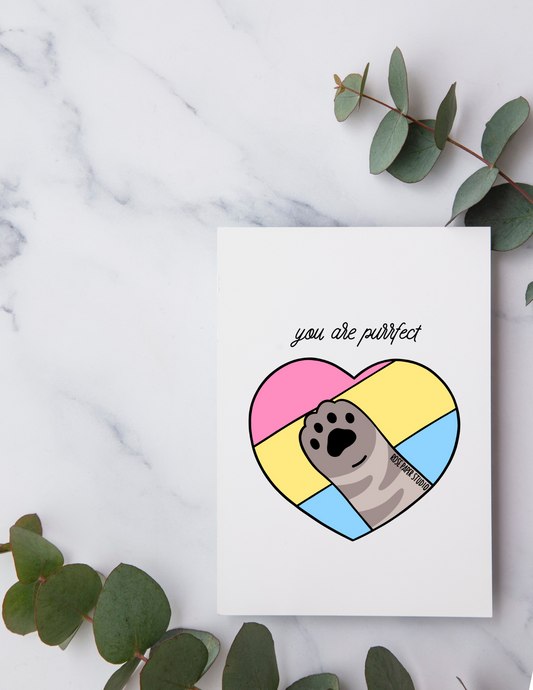 Paws-o-tively Prideful | Pansexual Pride | You Are Purrfect | Blank Calligraphy Greeting Card