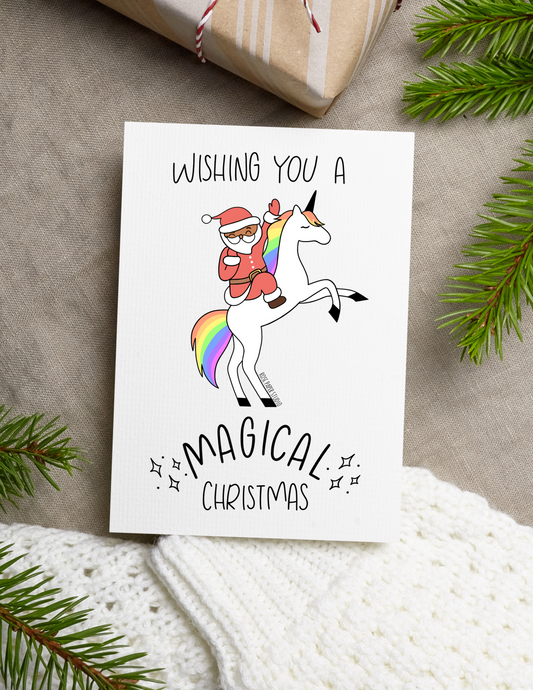 Pride Santa | Wishing You A Magical Christmas | Blank Calligraphy Greeting Card