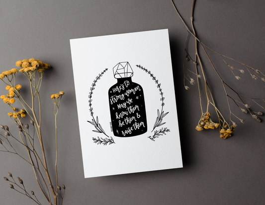 Here's to Strong Women. May We Know Them, Be Them and Raise Them | Feminism Blank Calligraphy Greeting Card