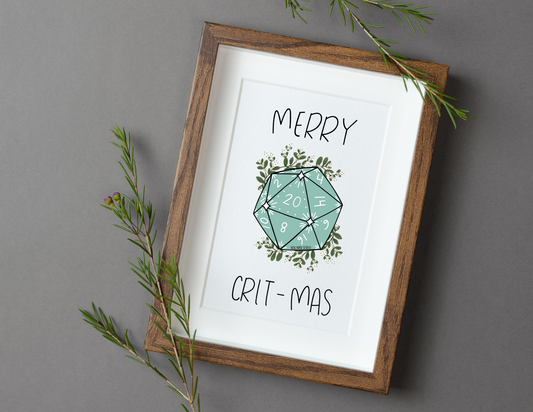 Merry Crit-mas | Dungeons and Dragons Christmas Card | Blank Calligraphy Greeting Card