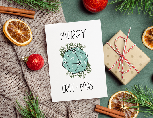 Merry Crit-mas | Dungeons and Dragons Christmas Card | Blank Calligraphy Greeting Card