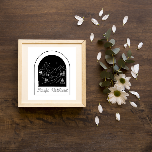 Pacific Northwest Mountainscape | Modern Calligraphy Botanical Art Print
