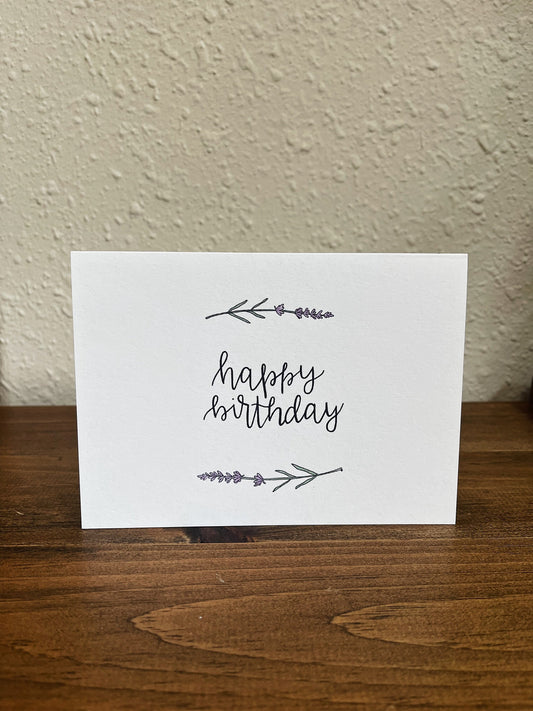 Lavender Happy Birthday | Blank Calligraphy Greeting Card