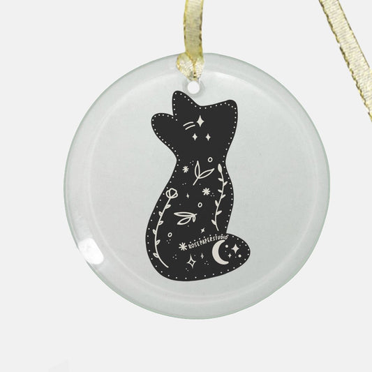 Moon Fox | Round Glass Christmas Ornament