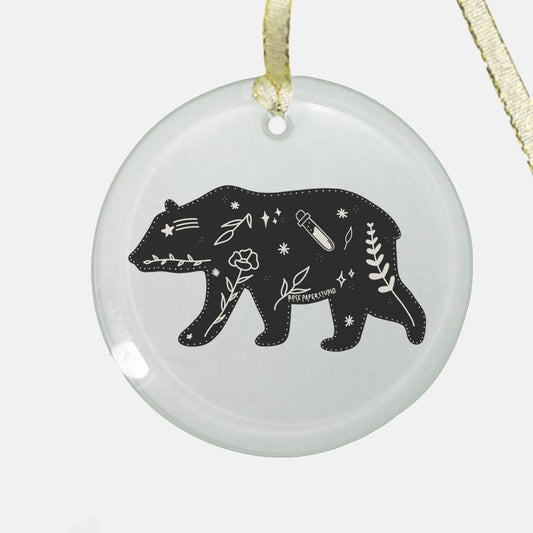 Moon Bear | Round Glass Christmas Ornament