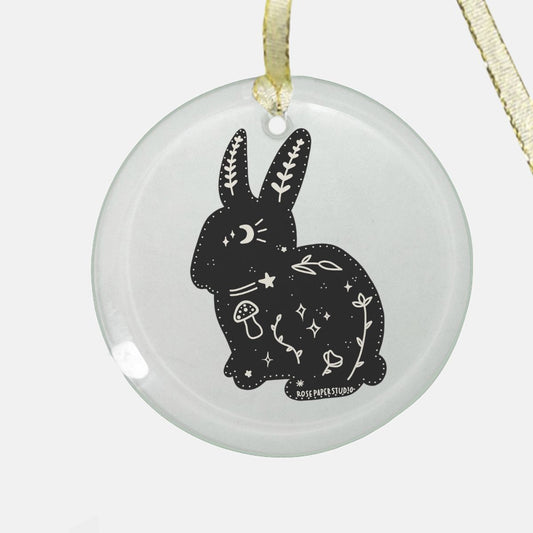 Moon Bunny | Round Glass Christmas Ornament
