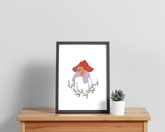 Mushroom Woman | Art Print | Cottage Core Decor