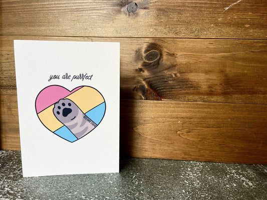 Paws-o-tively Prideful | Pansexual Pride | You Are Purrfect | Blank Calligraphy Greeting Card