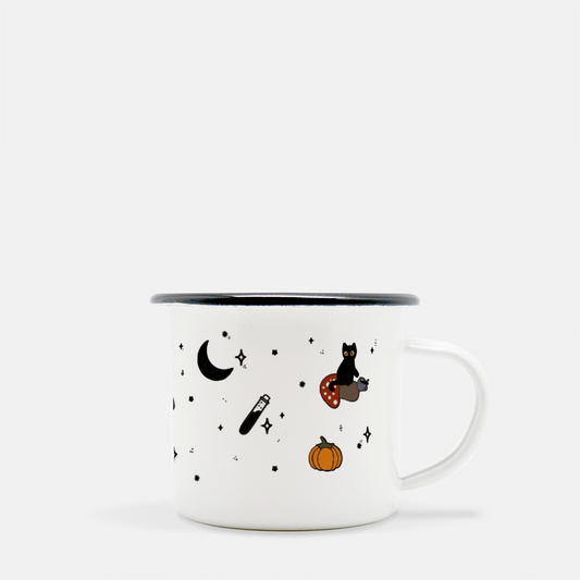 Witchy Vibes | Enamel Camp Mug with Black Rim | 10oz