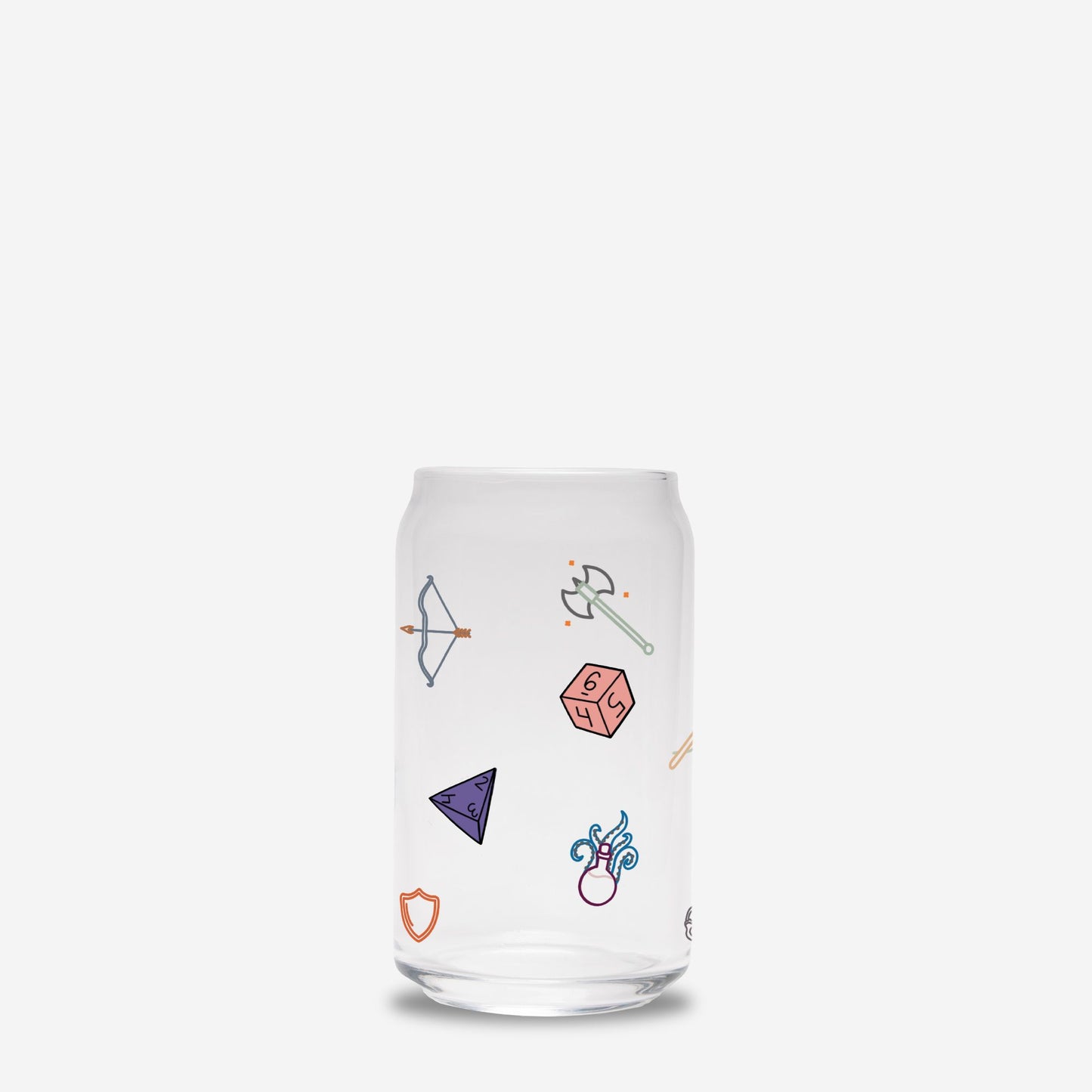 D&D Icons Glass Can Cup | 16oz | Cozy Drinkware| Iced Coffee Glass | Reusable Glass Tumbler | Cute Tea Cup | Hand Drawn Design