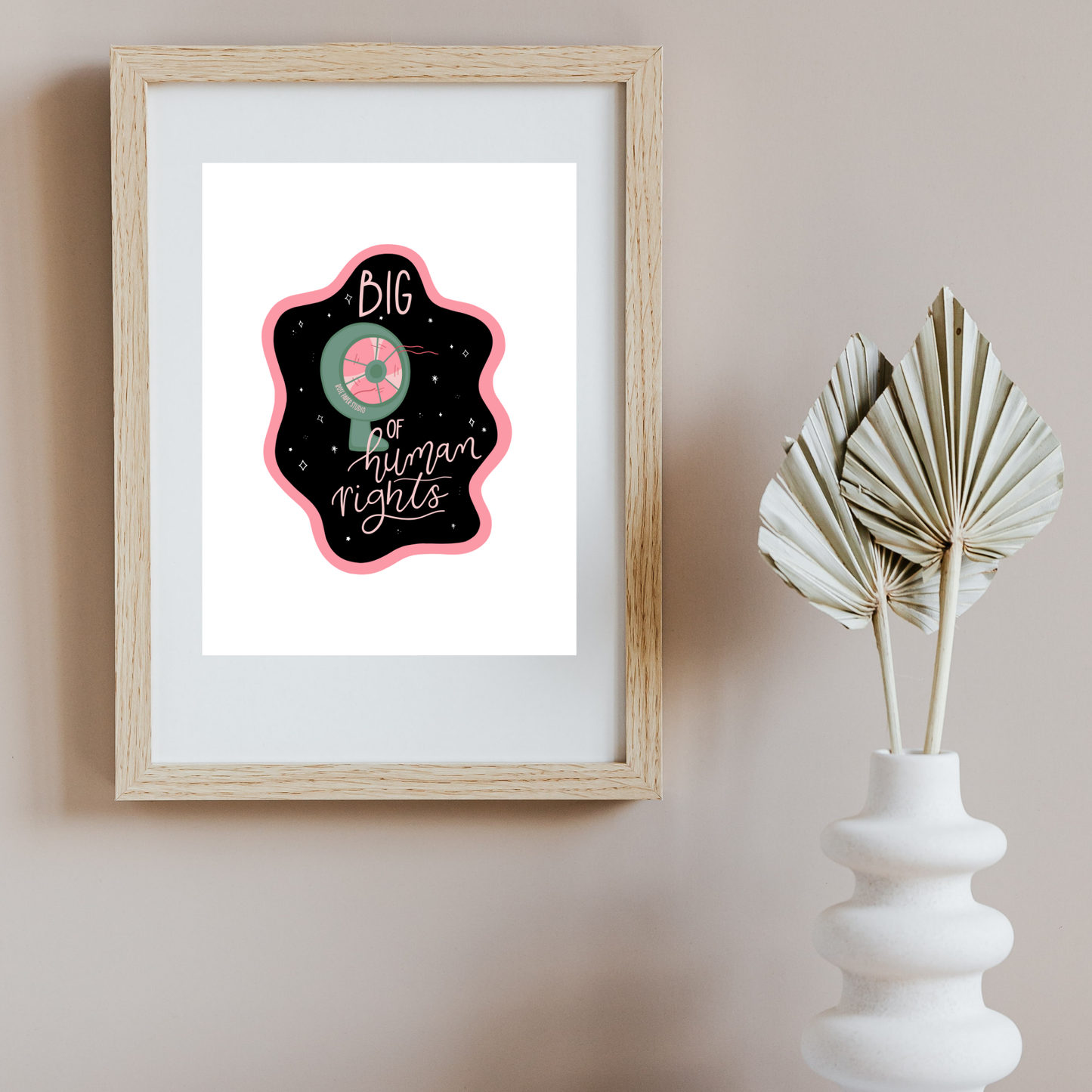Big Fan of Human Rights Art Print | Retro Wall Decor | Human Rights Wall Art | Modern Calligraphy | Hand-drawn Art