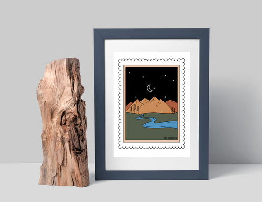 PNW Mountainscape Stamp | Botanical Art Print