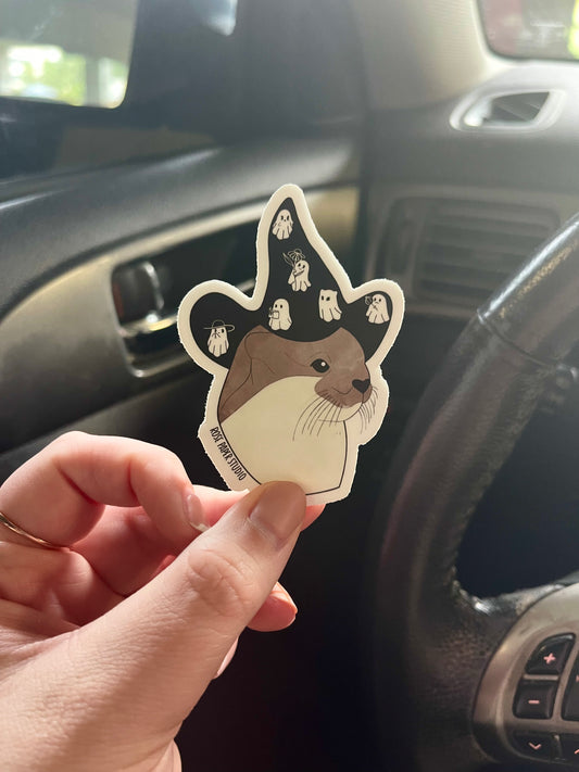 Lenora the Otter Fall Sticker | Otter Decal | Weatherproof Die Cut Sticker