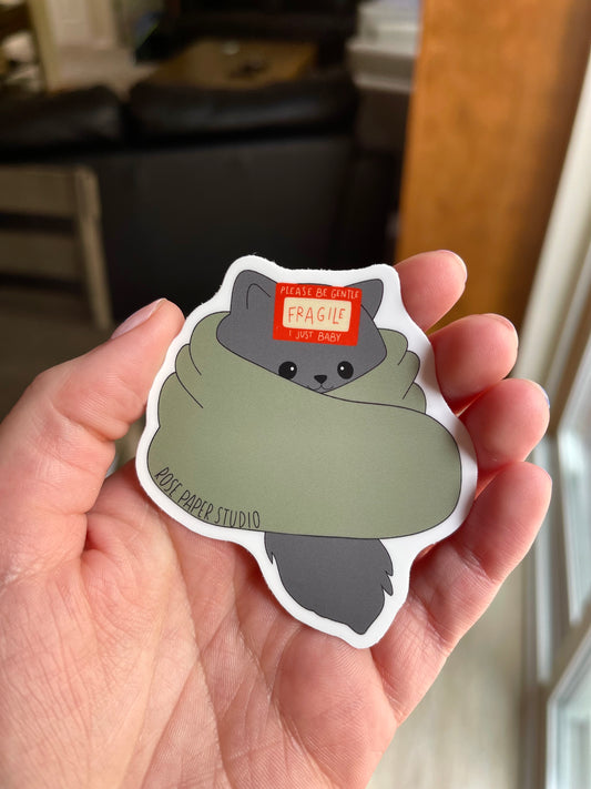 Fragile! Please Be Gentle; I Just Baby Sticker | Lucy the Cat Sticker