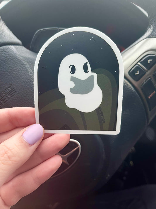 Studious Ghost Sticker | Weatherproof Die Cut Sticker