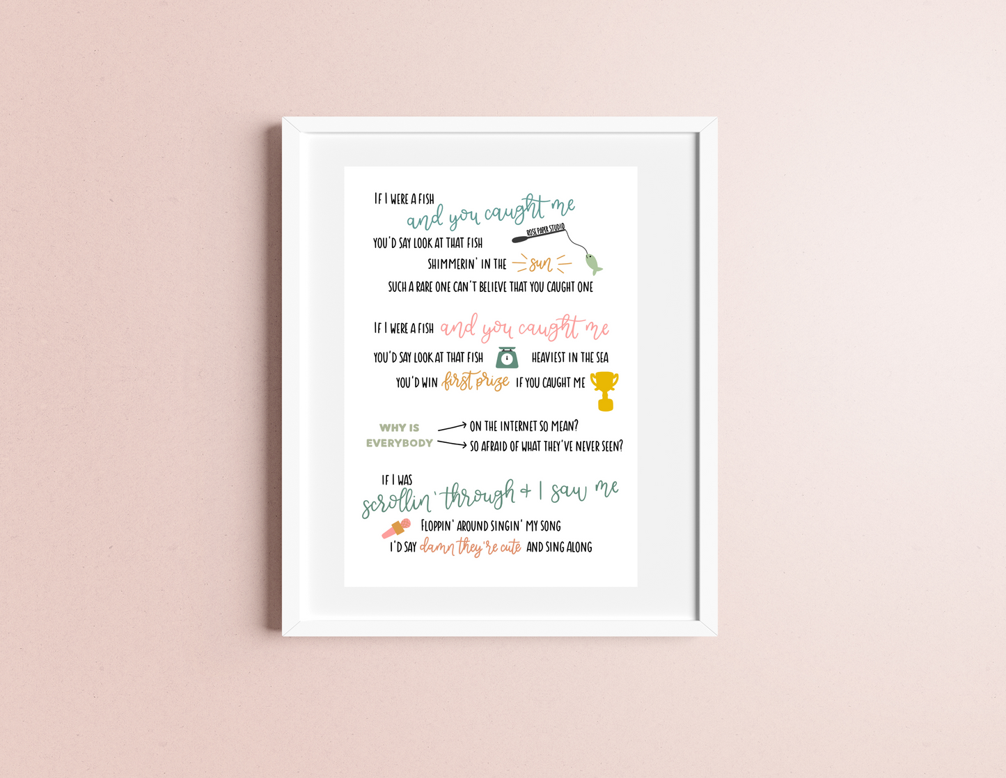 If I Were A Fish And You Caught Me | TikTok Viral Song | Modern Calligraphy Quote Art Print