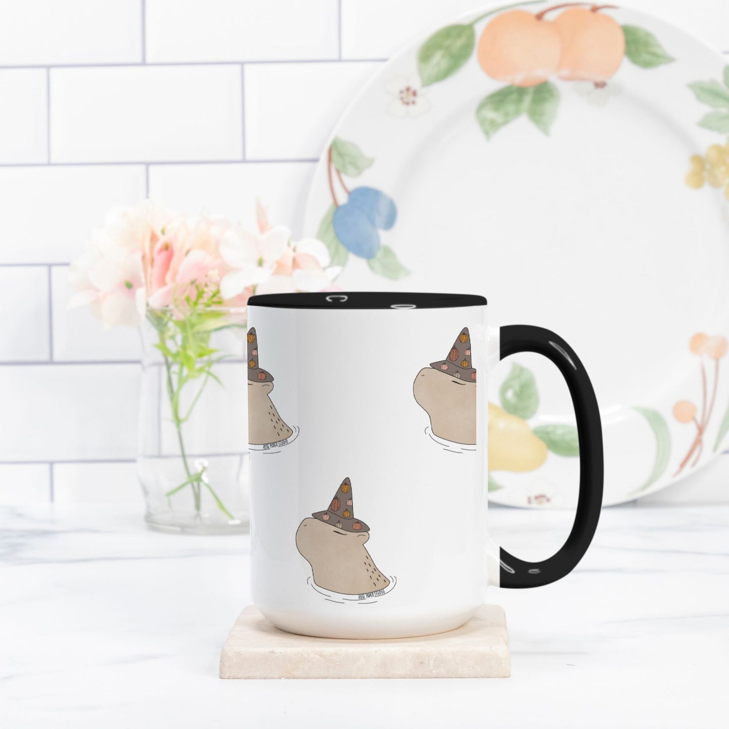 Agnes the Capybara | Deluxe Ceramic Mug with Black Handle | 15oz