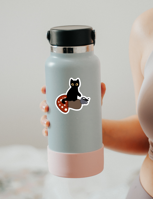 Mushroom Cat Sticker | Weatherproof Die Cut Sticker