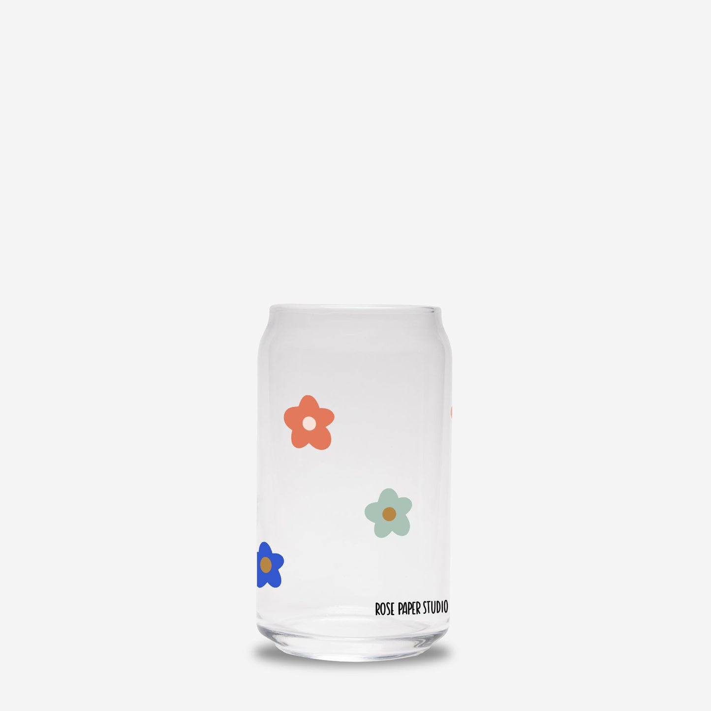 Flower Power Glass Can Cup | 16oz | Cozy Drinkware| Iced Coffee Glass | Reusable Glass Tumbler | Cute Tea Cup | Hand Drawn Design