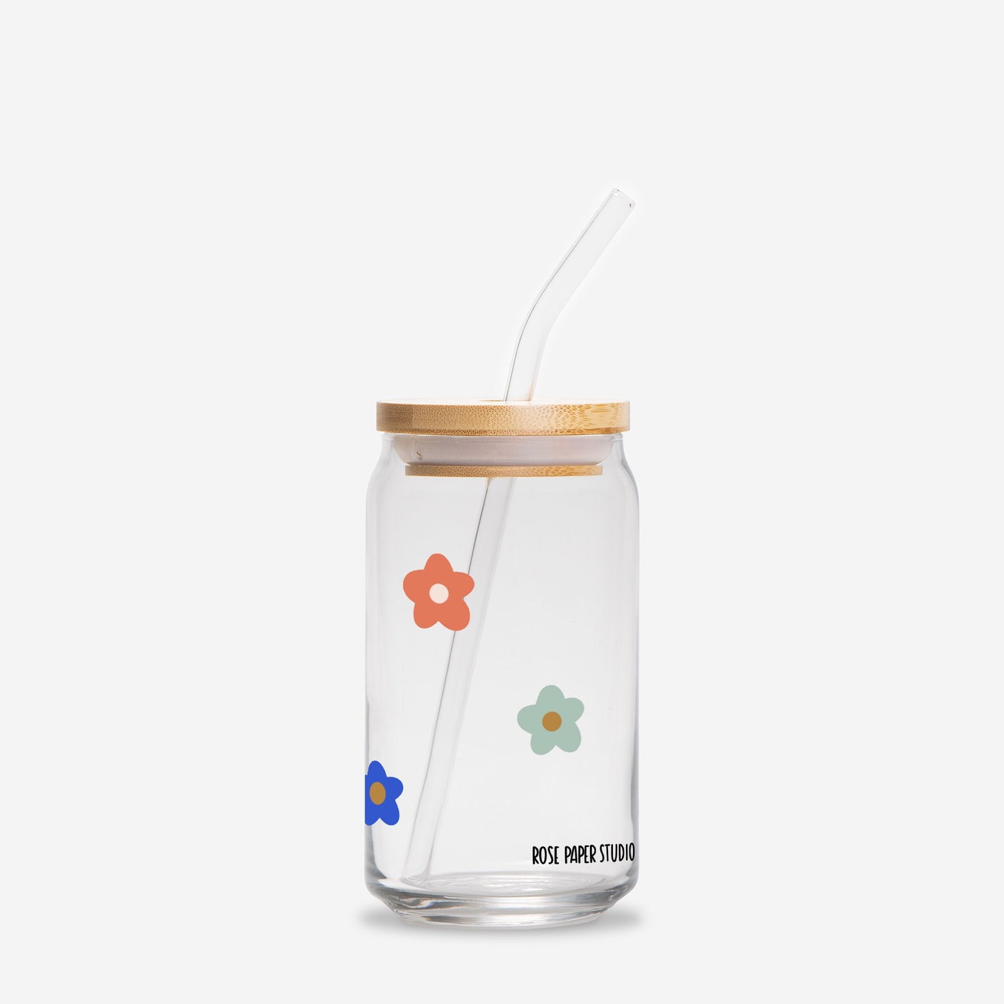 Flower Power Glass Can Cup | 16oz | Cozy Drinkware| Iced Coffee Glass | Reusable Glass Tumbler | Cute Tea Cup | Hand Drawn Design