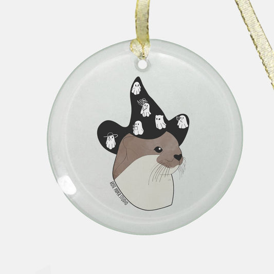 Lenora the Fall Otter Clear Glass Christmas Ornament