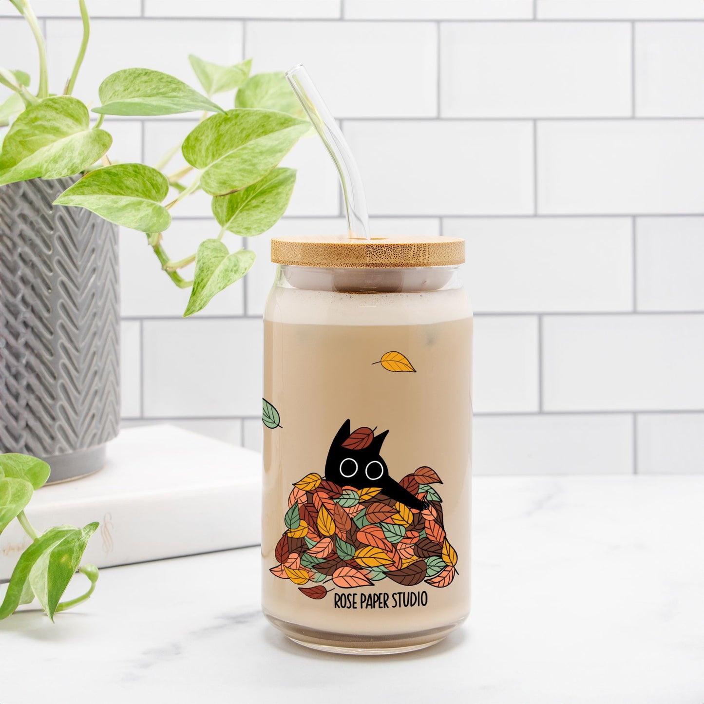 Spooky Season Glass Can | 16oz | Cozy Drinkware| Iced Coffee Glass | Reusable Glass Tumbler | Cute Tea Cup | Hand Drawn Design