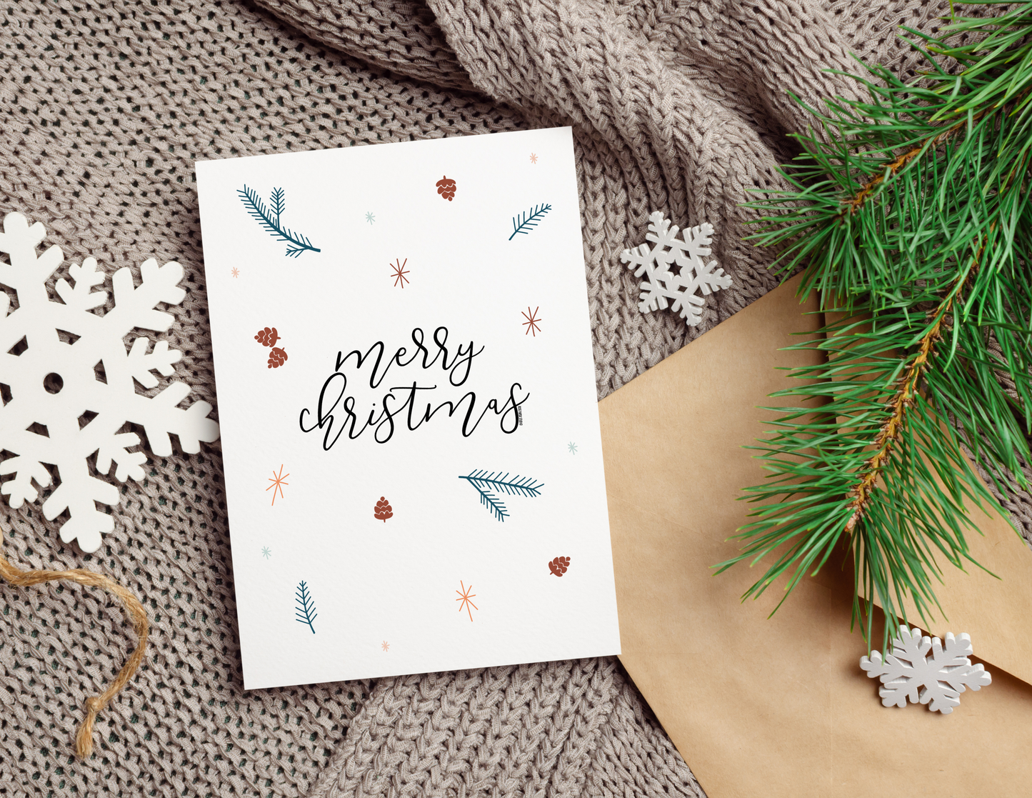 Merry Christmas | Winter Print | Blank Calligraphy Greeting Card