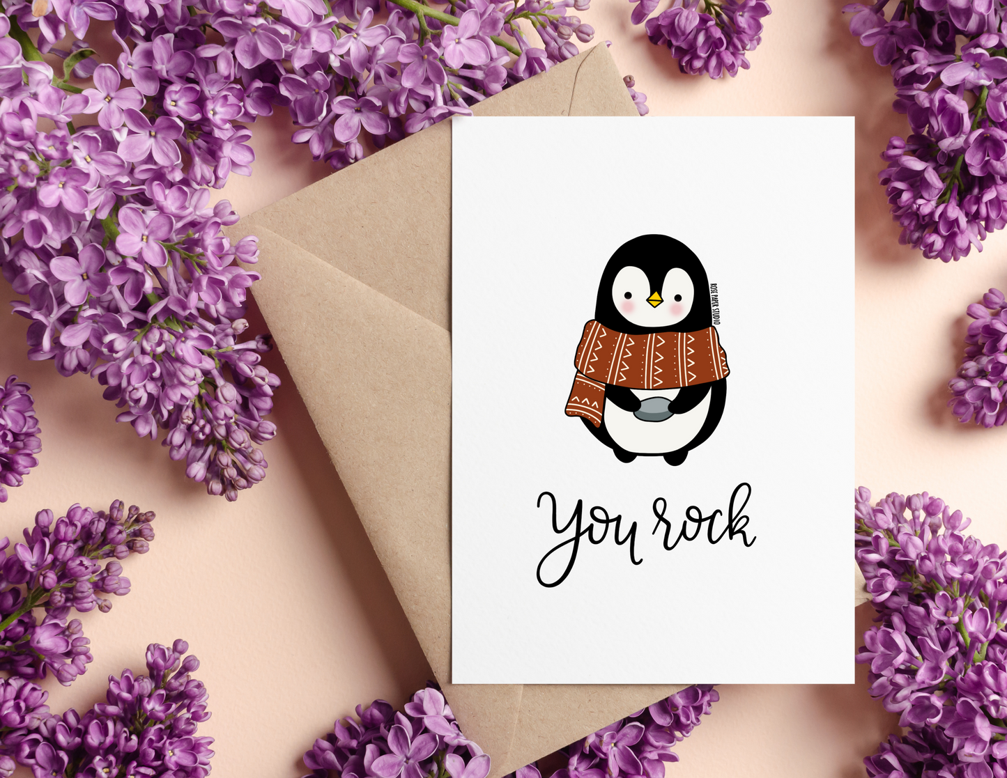 You Rock | Bernard the Penguin | Blank Modern Calligraphy Greeting Card