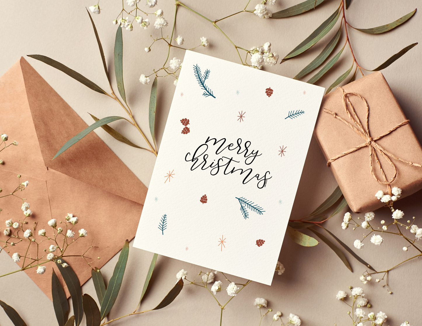 Merry Christmas | Winter Print | Blank Calligraphy Greeting Card